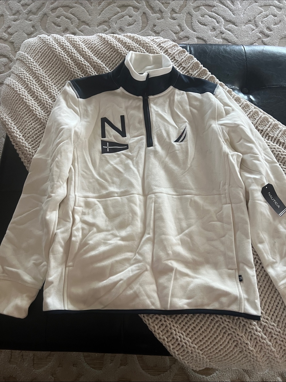 Nautica White and Black Quarter-Zip Pullover Jacket